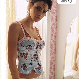 Floral Corset Top - Blue and Pink Size XL